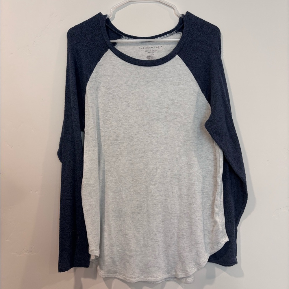 American Eagle Outfitters Navy and Gray Long Sleeve Tee